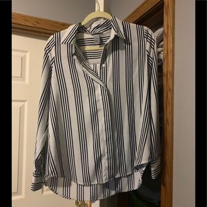 Blue and white striped blouse